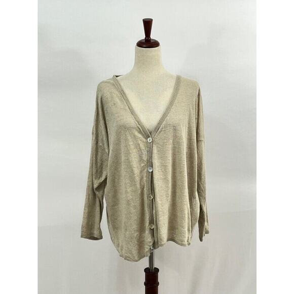 MEGBYDESIGN Sz L Large Beige 100% Linen Button Front Cardigan Sweater - Picture 8 of 8